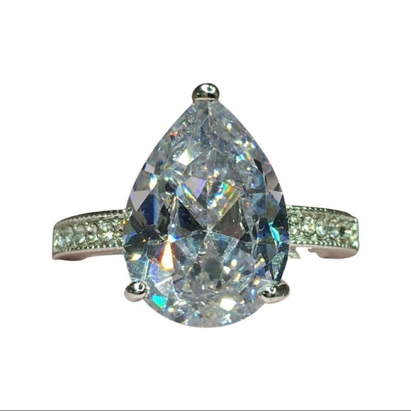 14k white gold pear diamond ring 5 CT 💍 wedding - Picture 7 of 16